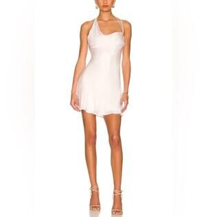 BARDOT Astrid Pink Satin Asymmetrical Fit & Flare Strappy Mini Slip Dress Small